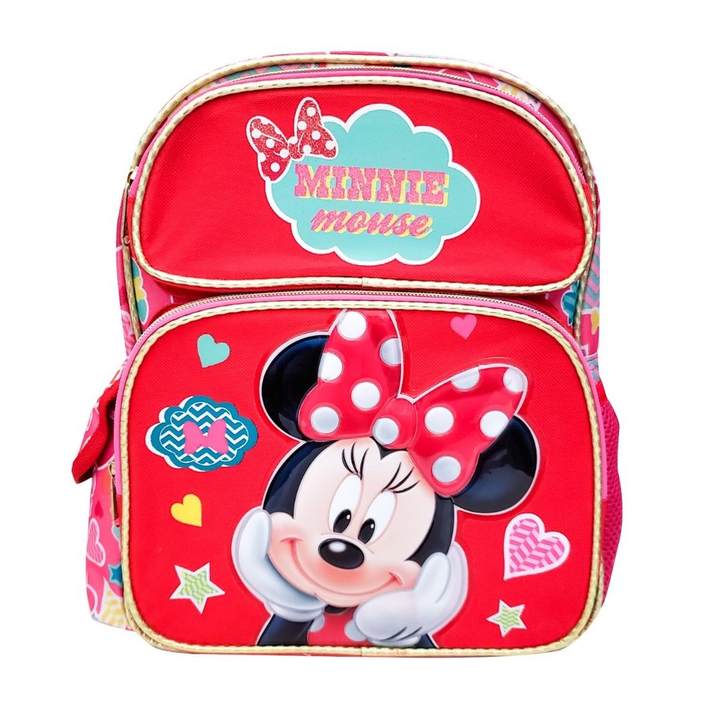 Disney Minnie Mouse Backpack Kids Girls Medium Toddler School Bag Red 12"